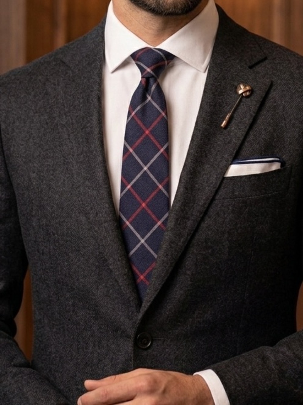 Classic Navy Grid Men's Tie - 100% Cotton